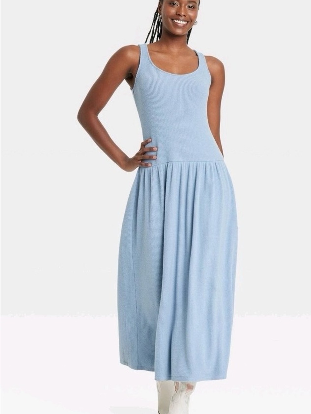Universal Thread Light Blue Ribbed Tank Midi Dress